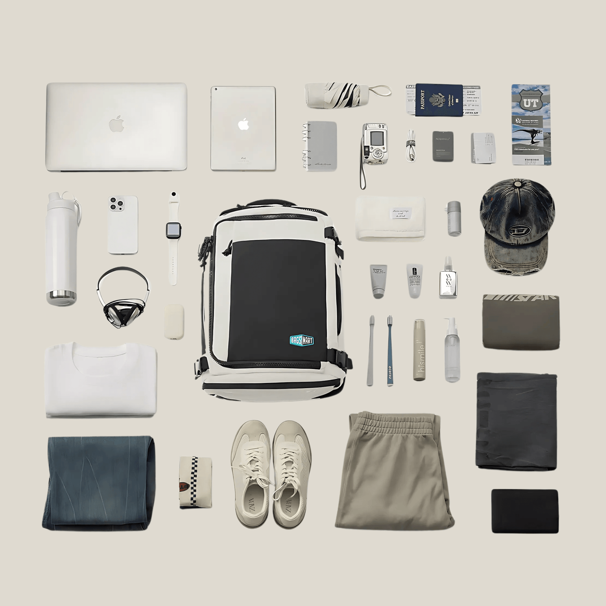 Quick access, smart ryggsäck för handbagage 28-38L - expanderbar m nätfickor - Oorderly
