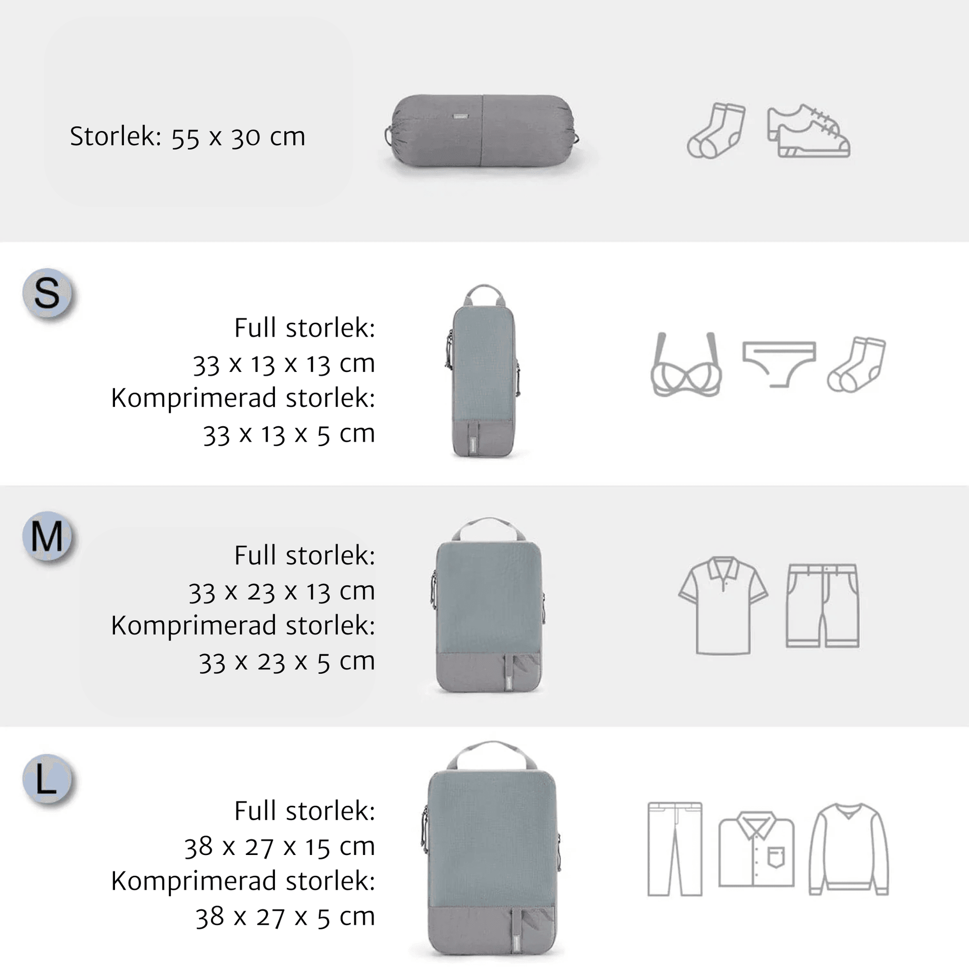 Packkuber 6 delar, kompression - Oorderly