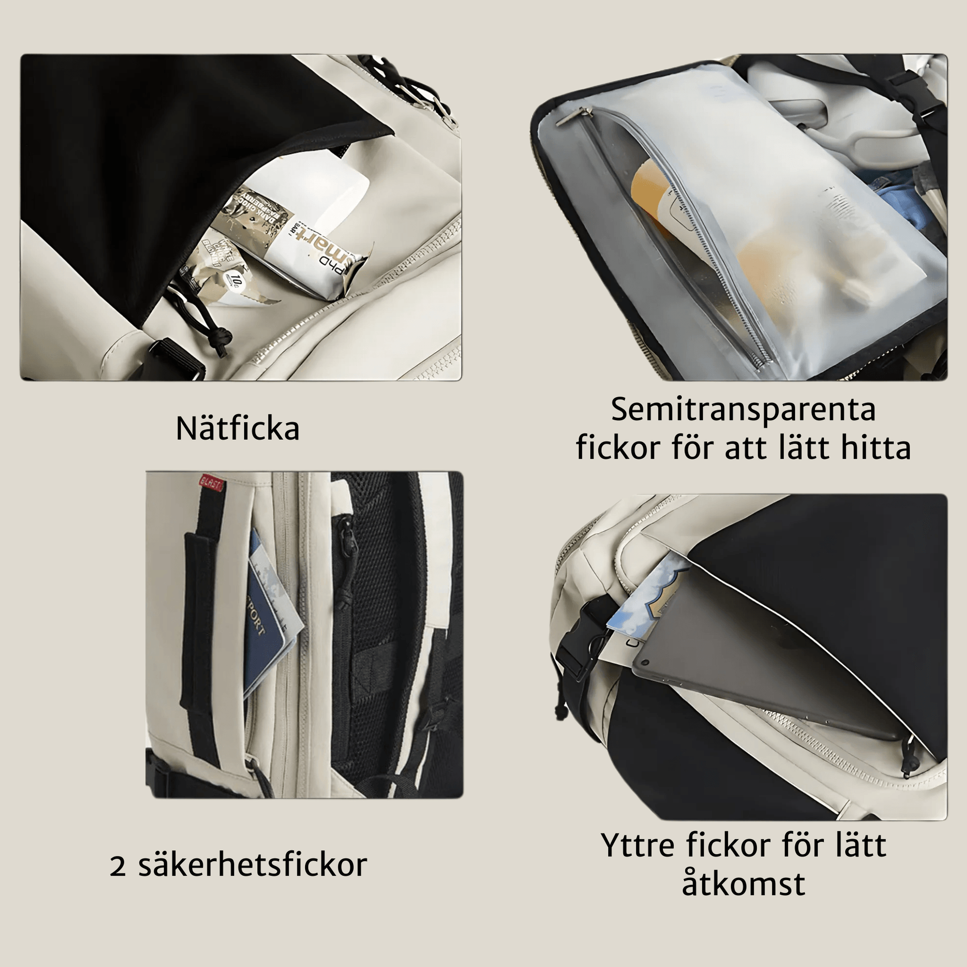 Quick access, smart ryggsäck för handbagage 28-38L - expanderbar m nätfickor - Oorderly