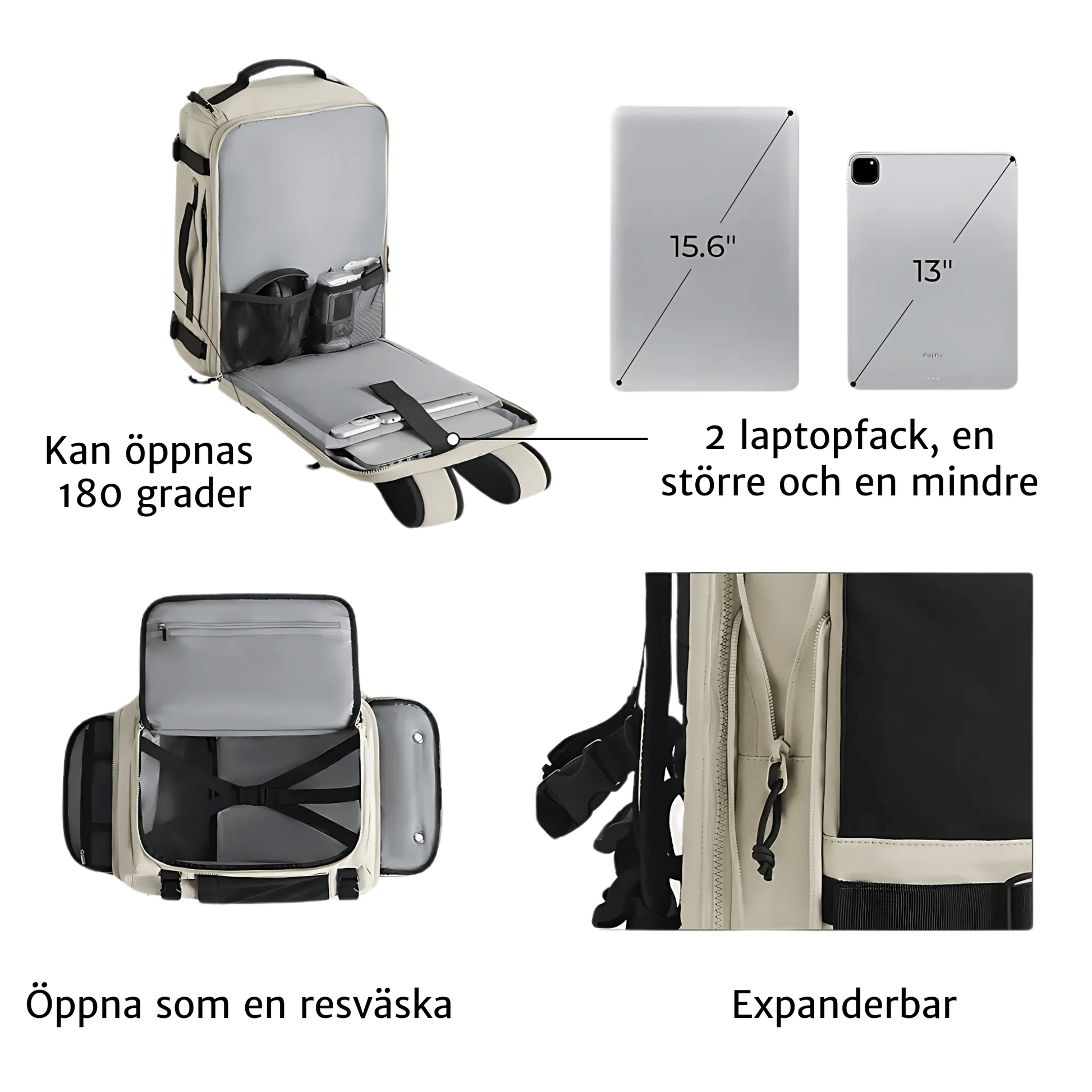 Quick access, smart ryggsäck för handbagage 28-38L - expanderbar m nätfickor - Oorderly